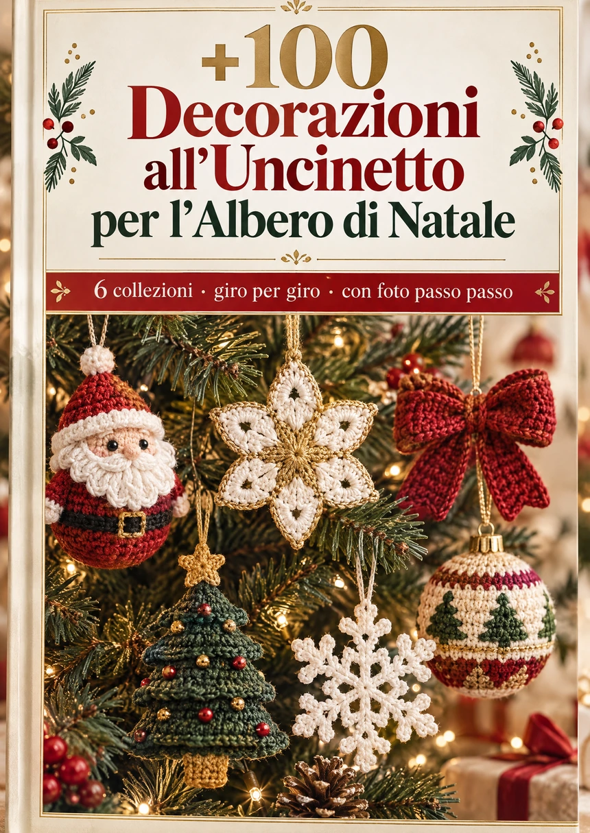 Copertina +100 decorazioni all'uncinetto per l'albero di Natale